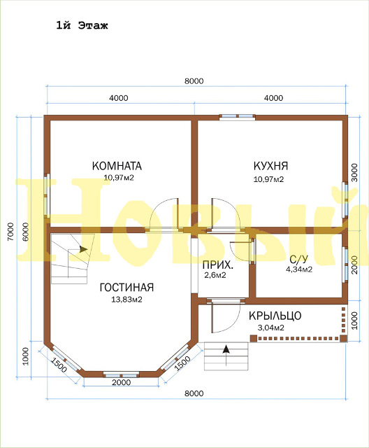 Планировка дома Д-47-К 1-й этаж