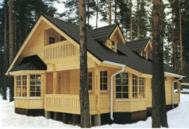 деревянный дом на снегу